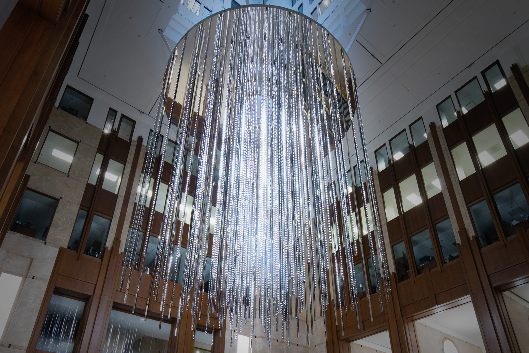 Large LED light hanging sculpture