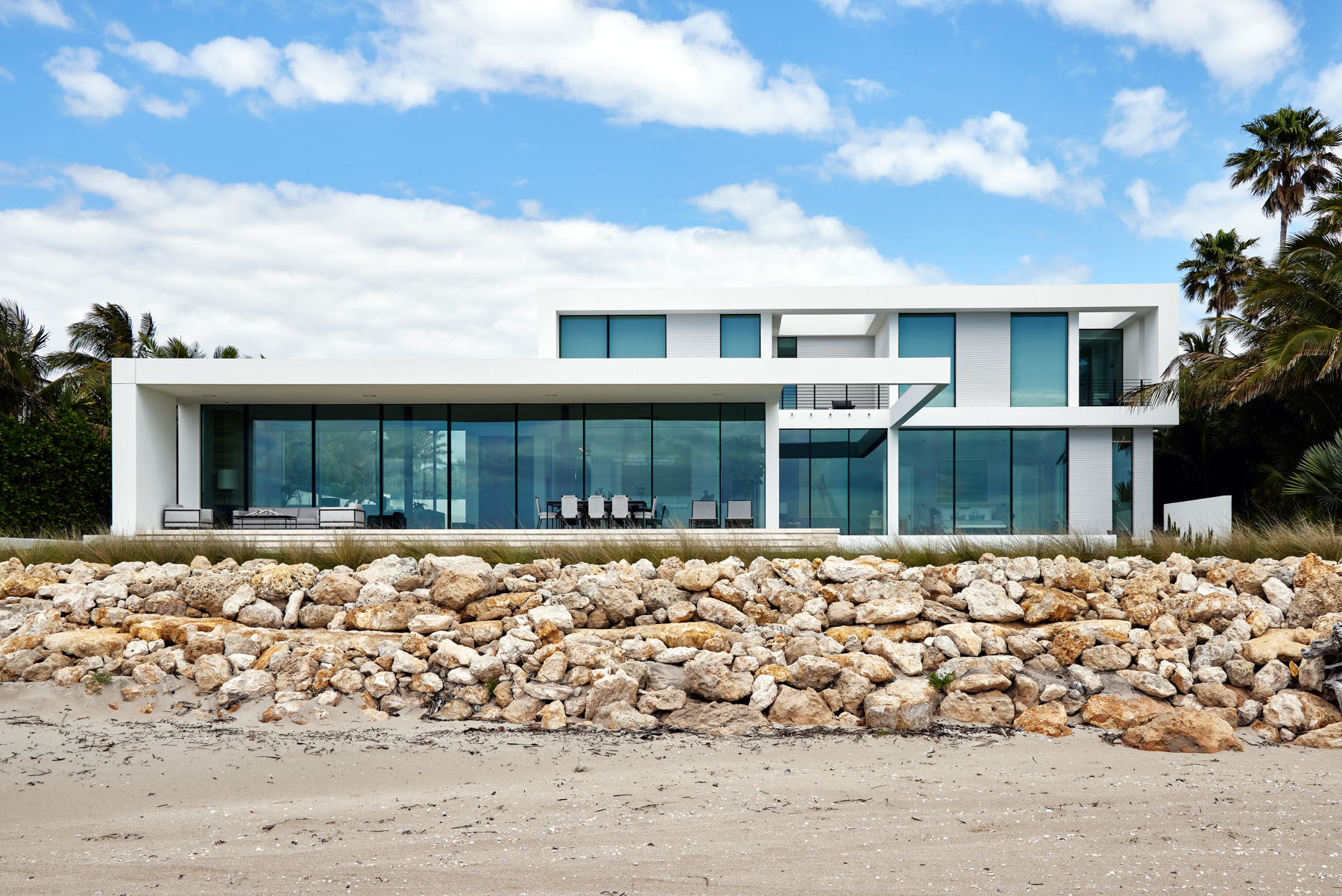 Modern high-end beach-front home exterior